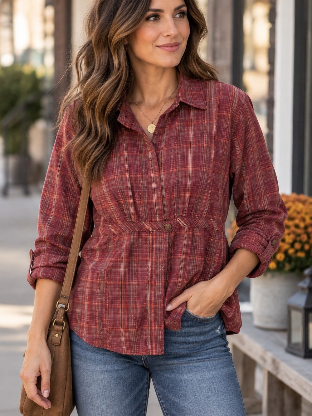 Woolrich Women’s Red Plaid Button-Front Shirt– Size M Fall Style